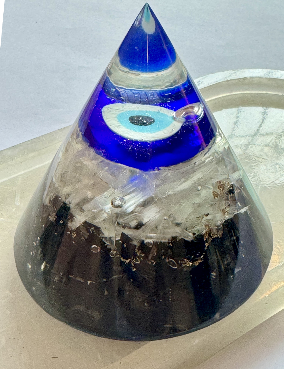 Evil Eye Selenite & Black Tourmaline Pyramid